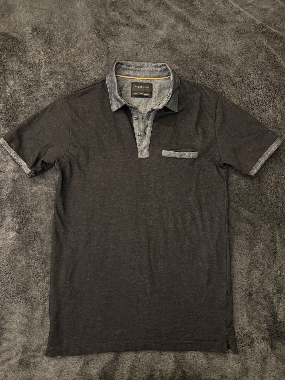 Denim & Flower Black Polo with Heather Gray Trim